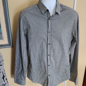 Hugo Boss Sz M Monochrome Checkered Button Down Shirt